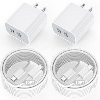 For iPhone 16 15 Pro Max Charger, 2Pack Dual Port USB C Wall Charger Block Plug with 10FT Long USB C to C Fast Charging Cable Cord for iPhone 16 Pro Max/16 Pro/16/16 Plus 15/15 Pro/15 Pro Max,iPad Air